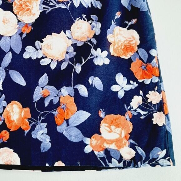 TALBOTS | Floral Cotton Blend Short Mini Skirt Navy Blue & Red Roses Sz 2 - Picture 5 of 12